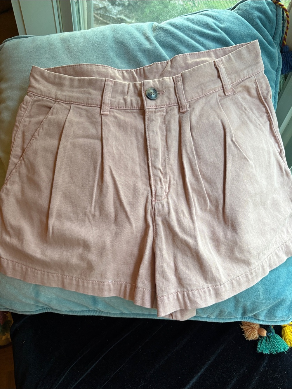 Free People High-Waist Pleated Shorts — Pale Pink